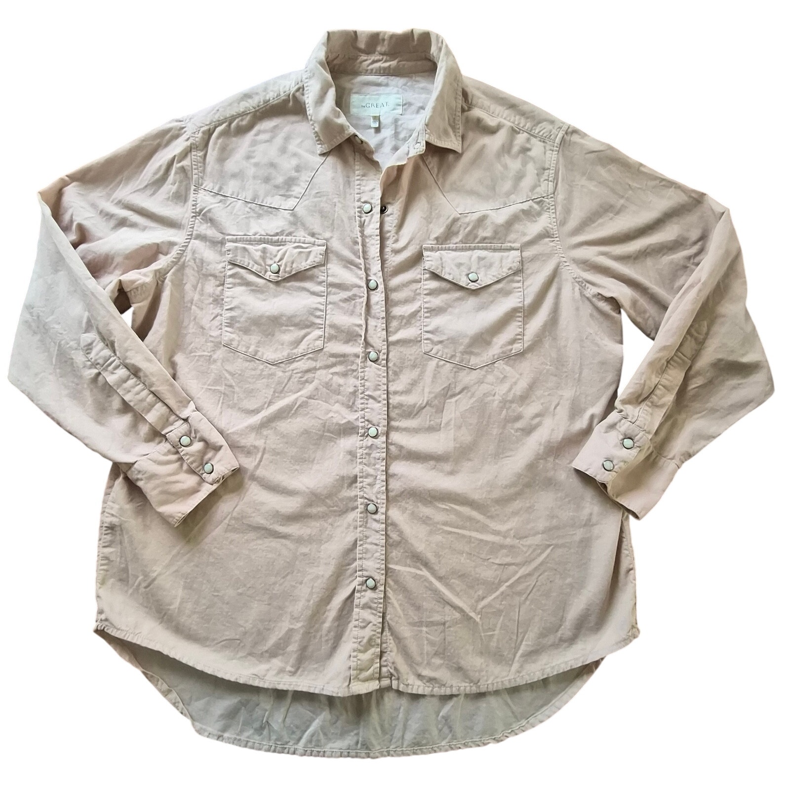 The Great. Corduroy Western Button Up Shirt Neutral Beige Size 2 Medium